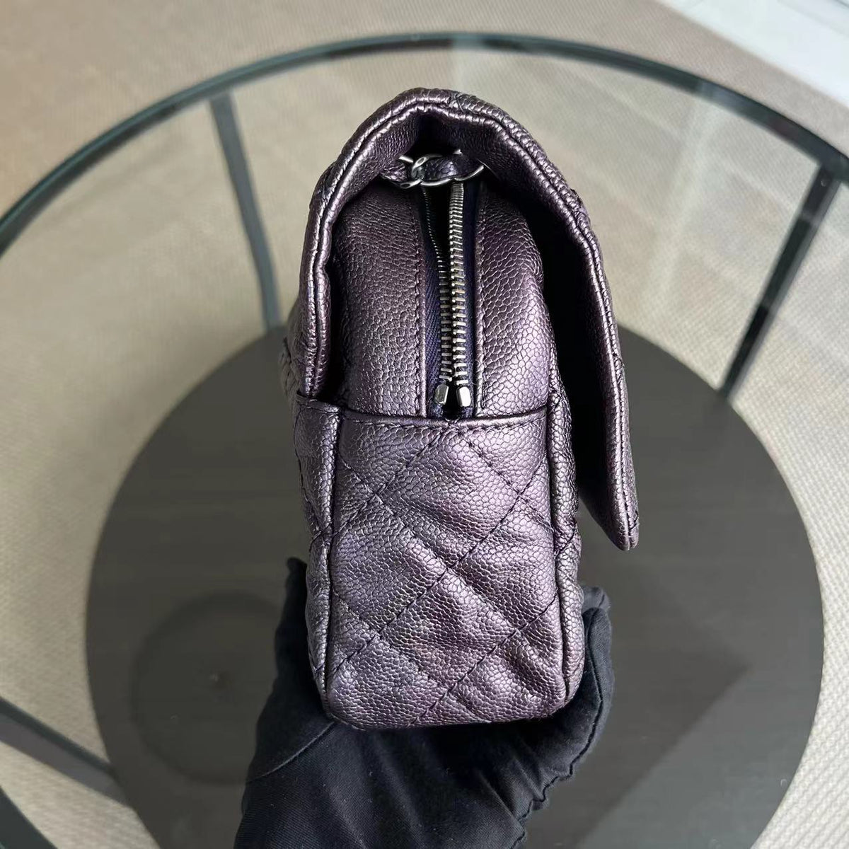 Caviar Easy Flap Jumbo 30CM Quilted Calfskin Purple RSHW No 16