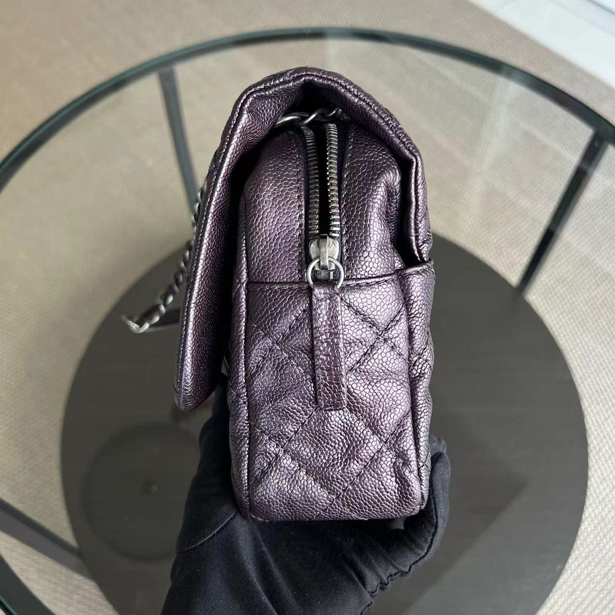 Caviar Easy Flap Jumbo 30CM Quilted Calfskin Purple RSHW No 16