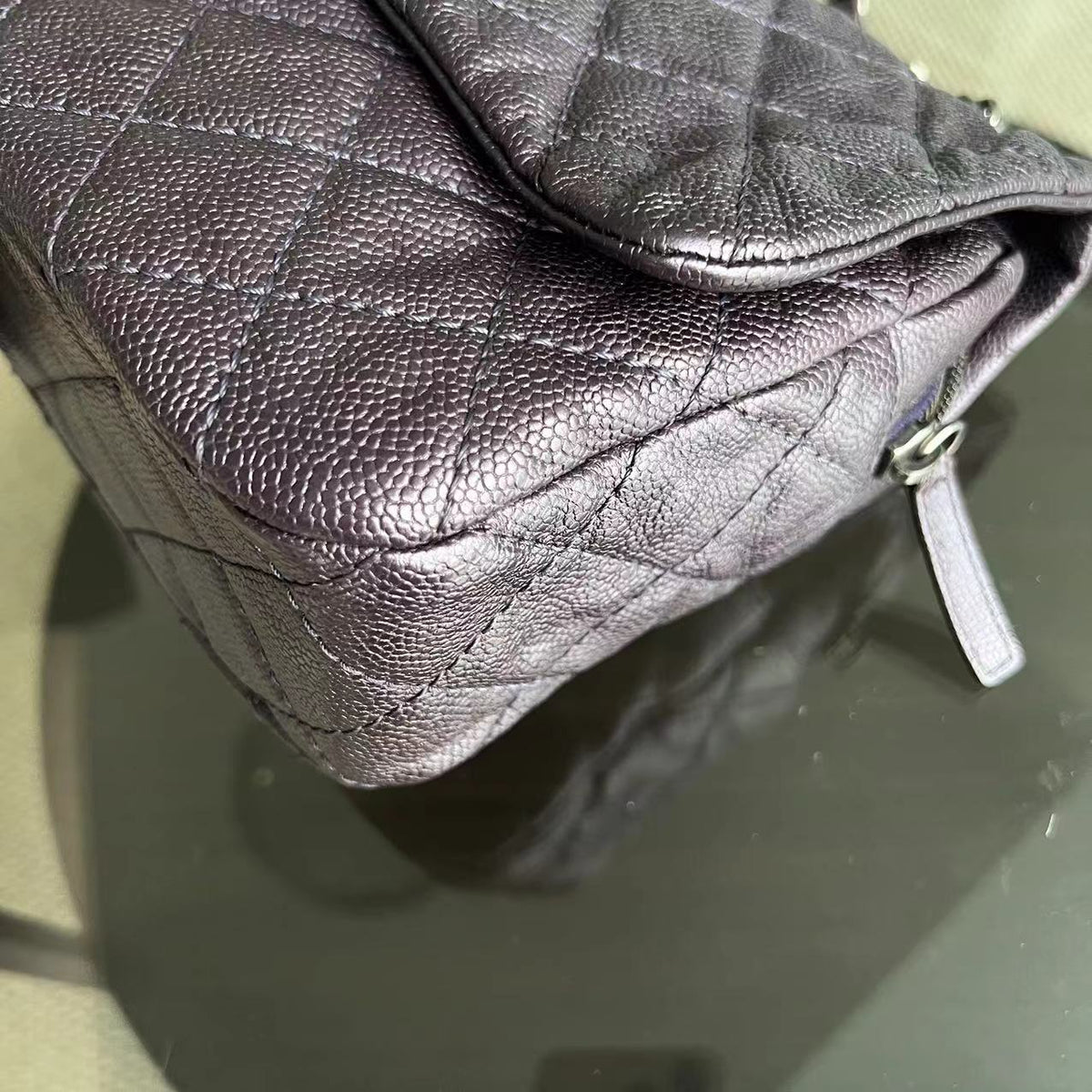 Caviar Easy Flap Jumbo 30CM Quilted Calfskin Purple RSHW No 16