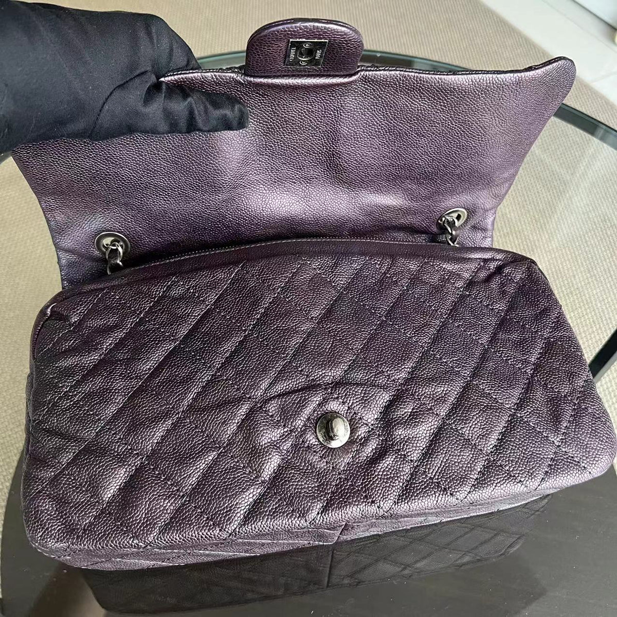 Caviar Easy Flap Jumbo 30CM Quilted Calfskin Purple RSHW No 16