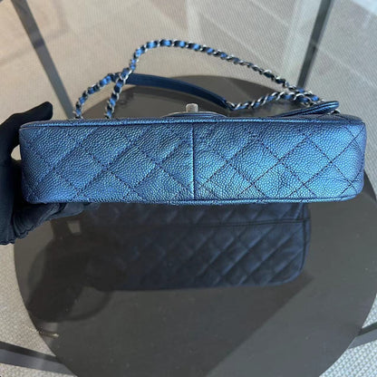 Caviar Easy Flap Zipper Quilted Calfskin Small Iridescent Blue SHW No 16