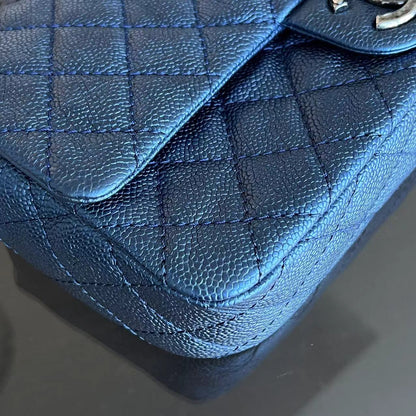 Caviar Easy Flap Zipper Quilted Calfskin Small Iridescent Blue SHW No 16