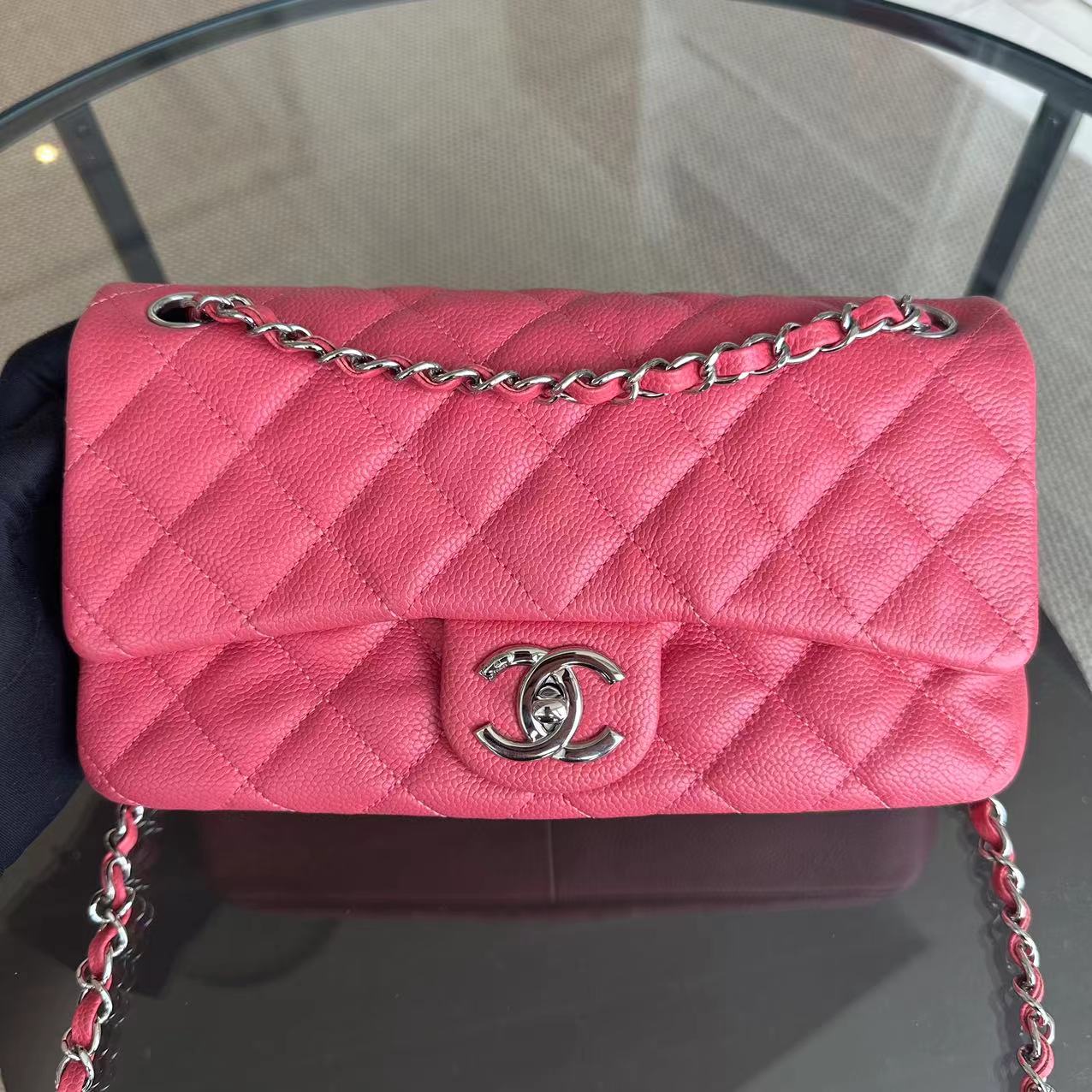 Caviar Easy Flap Zipper Quilted Calfskin Small Pink SHW No 20