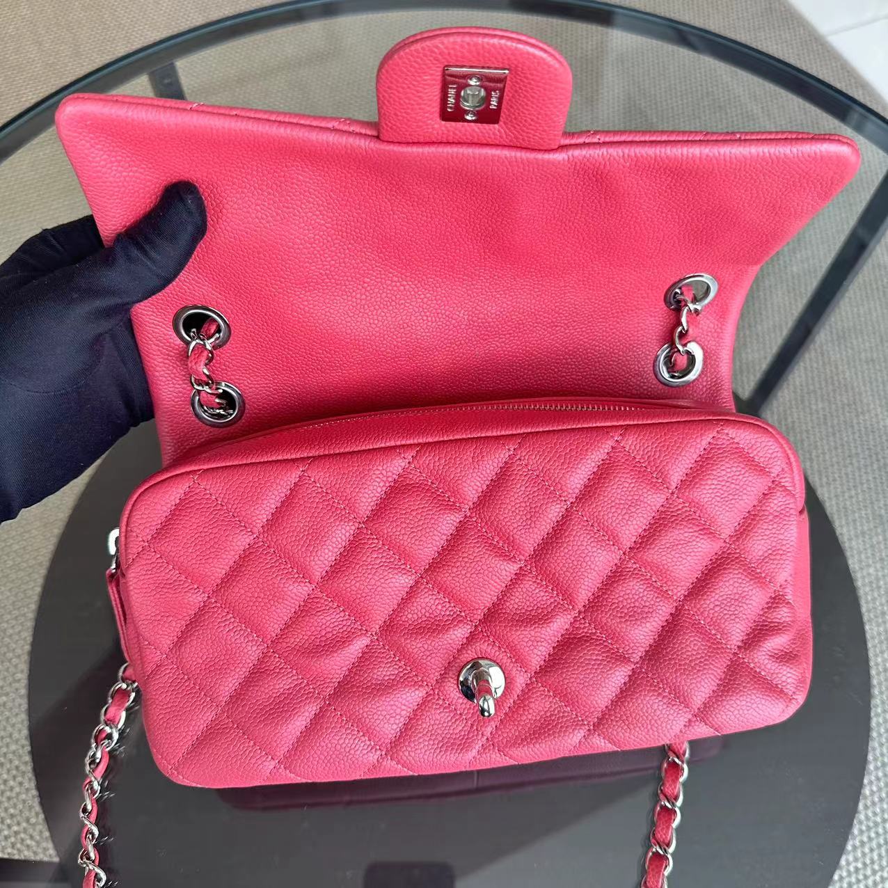 Caviar Easy Flap Zipper Quilted Calfskin Small Pink SHW No 20