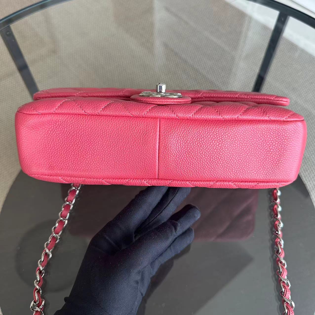 Caviar Easy Flap Zipper Quilted Calfskin Small Pink SHW No 20