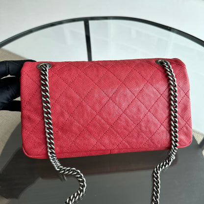 Caviar Flap Medium Triple Compartment Quilted Red RHW No 15