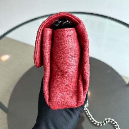 Caviar Flap Medium Triple Compartment Quilted Red RHW No 15