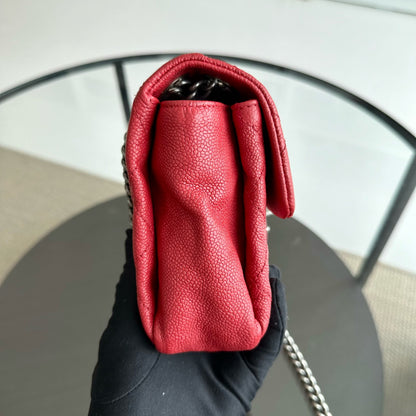Caviar Flap Medium Triple Compartment Quilted Red RHW No 15