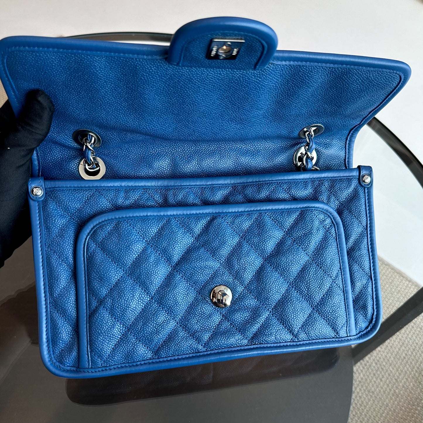 Caviar French Riviera Medium Quilted Blue SHW No 15