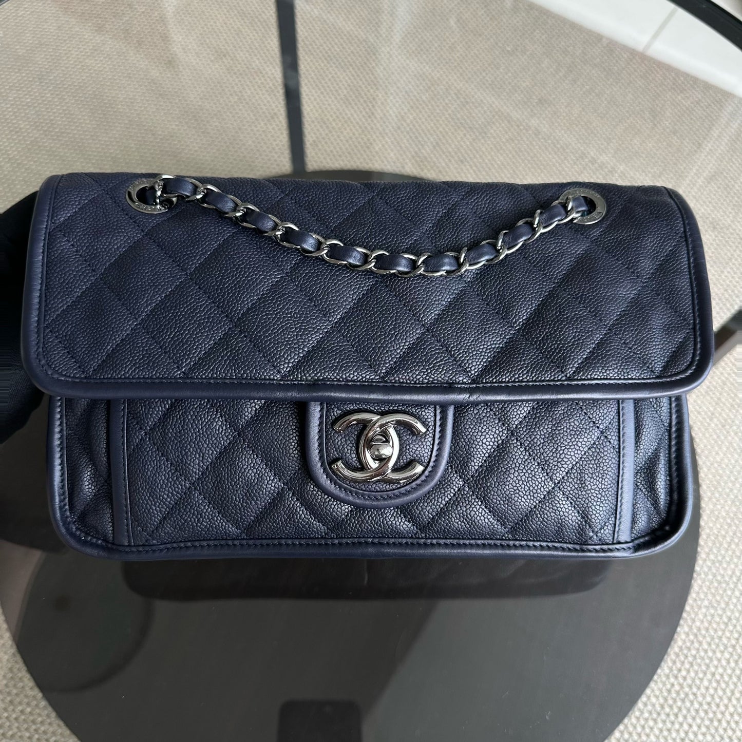 Caviar French Riviera Seasonal Flap Quilted Calfskin Dark Blue SHW No 19