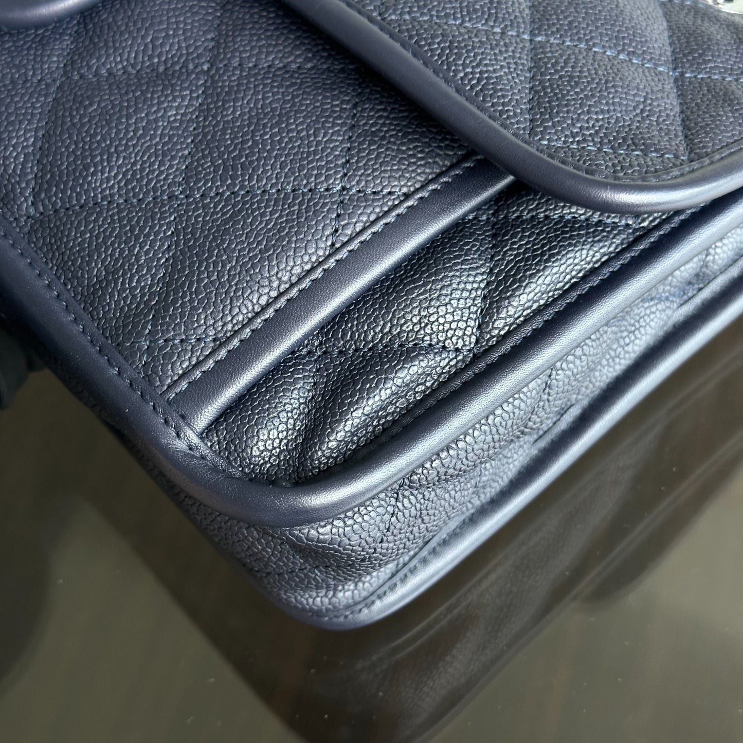 Caviar French Riviera Seasonal Flap Quilted Calfskin Dark Blue SHW No 19