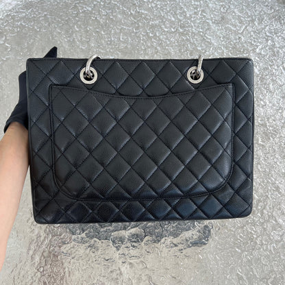 Caviar GST Grand Shopping Tote Quilted Calfskin Black Silver Hardware
