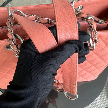 Caviar GST Grand Shopping Tote Quilted Grained Calfskin Coral Pink Silver Hardware Series 12