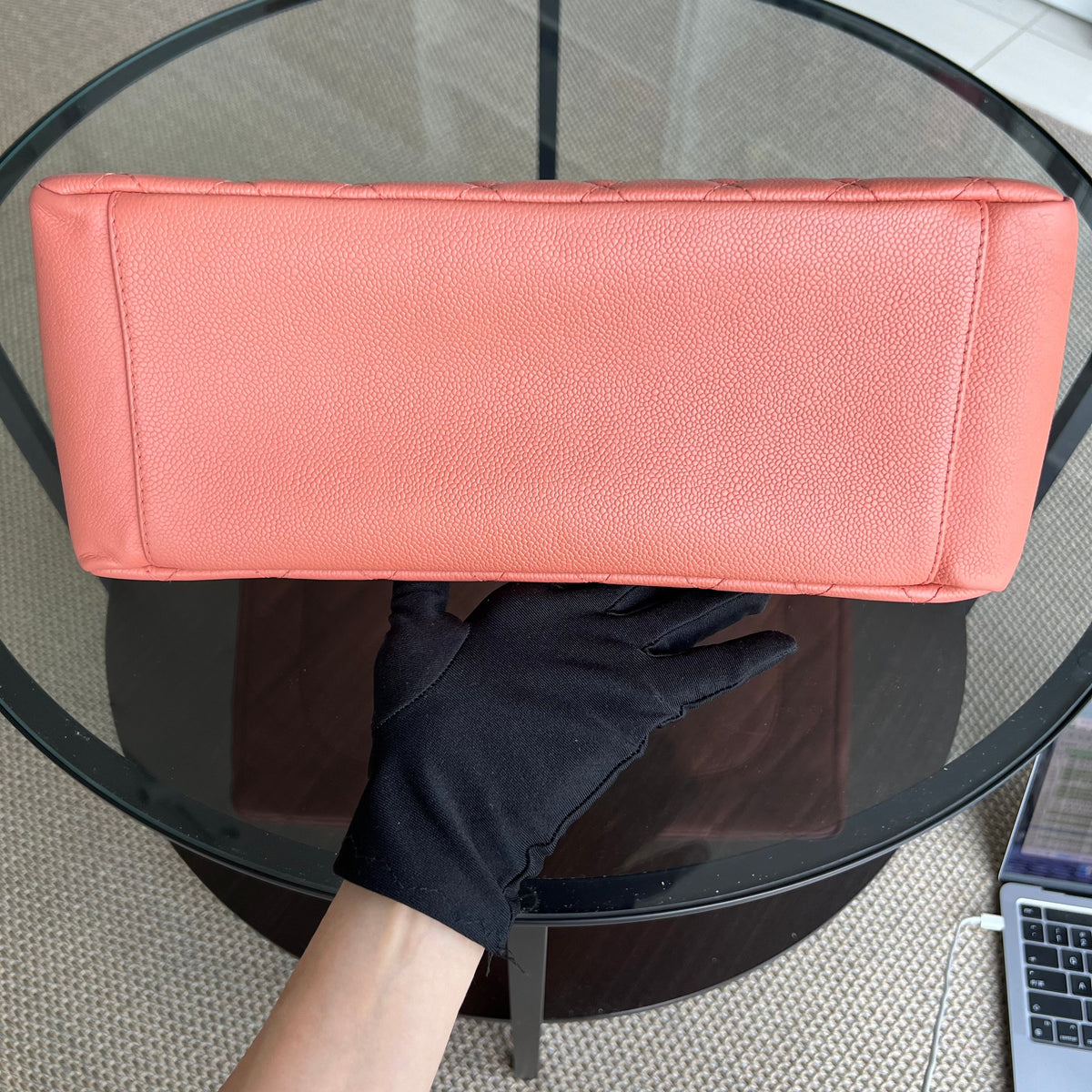 Caviar GST Grand Shopping Tote Quilted Grained Calfskin Coral Pink Silver Hardware Series 12