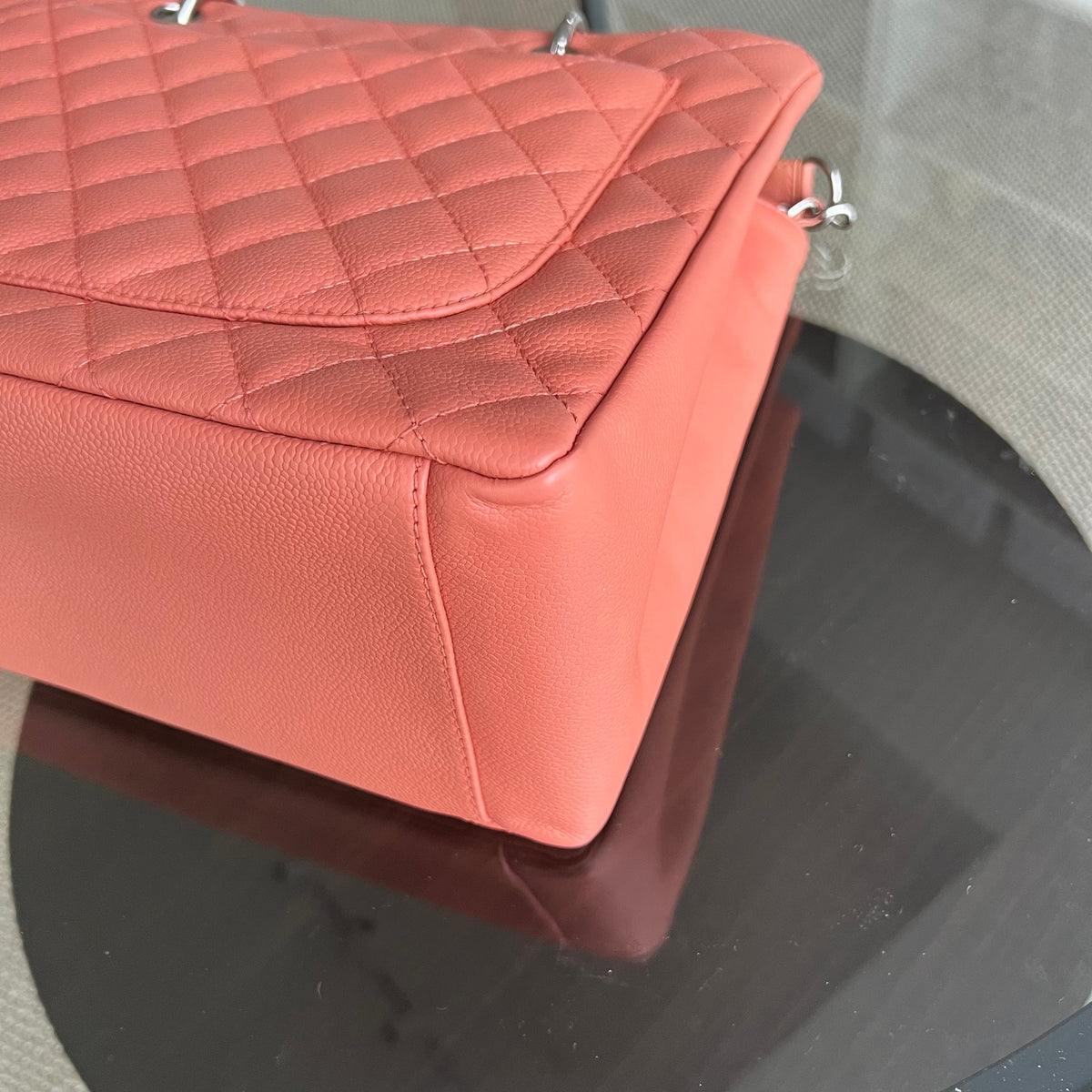 Caviar GST Grand Shopping Tote Quilted Grained Calfskin Coral Pink Silver Hardware Series 12