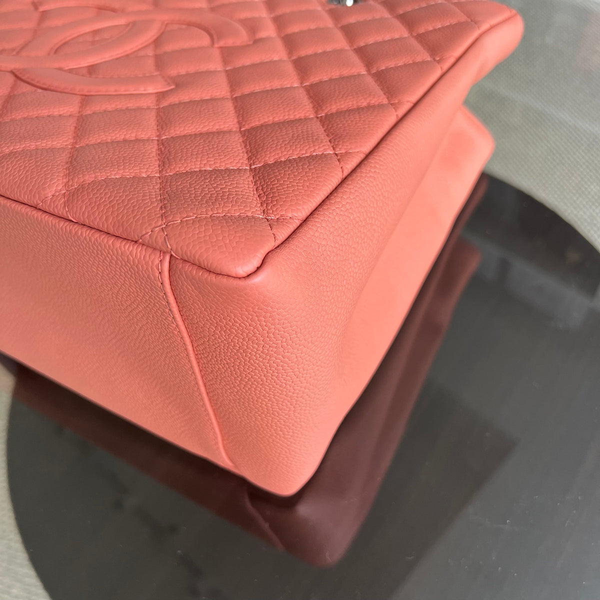 Caviar GST Grand Shopping Tote Quilted Grained Calfskin Coral Pink Silver Hardware Series 12