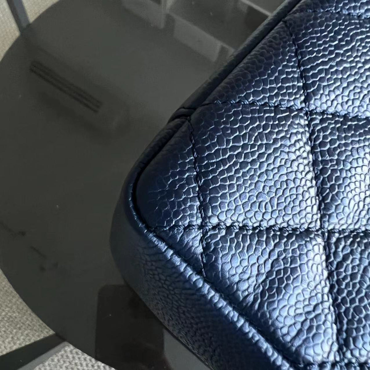 Caviar GST Grand Shopping Tote Quilted Grained Calfskin Dark Blue Golden Hardware Series 18