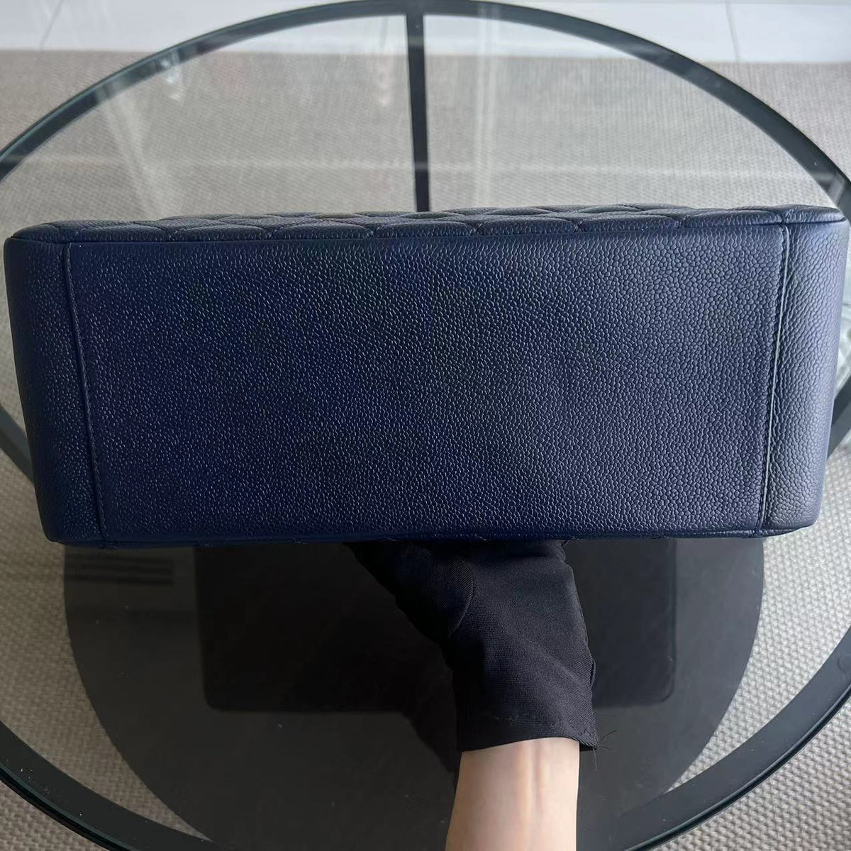 Caviar GST Grand Shopping Tote Quilted Grained Calfskin Dark Blue Golden Hardware Series 18