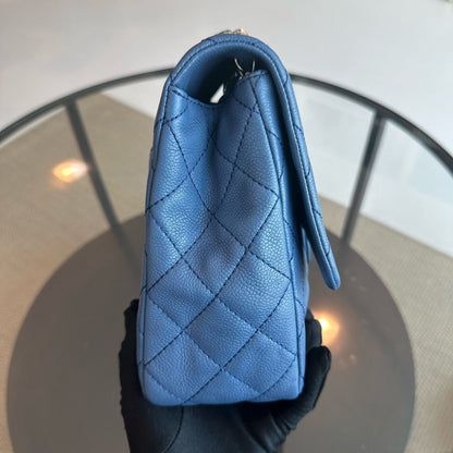 Caviar Jumbo Classic Flap 30CM Quilted Calfskin Blue SHW No 12