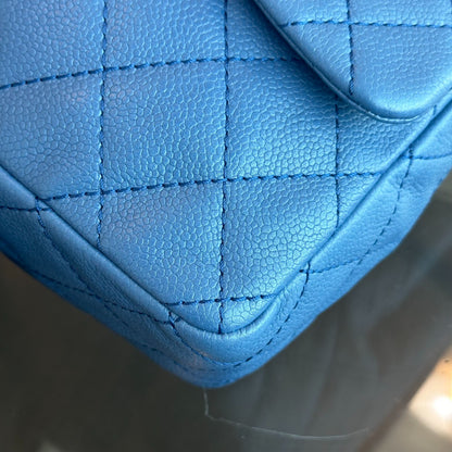 Caviar Jumbo Classic Flap 30CM Quilted Calfskin Blue SHW No 12