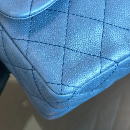 Caviar Jumbo Classic Flap 30CM Quilted Calfskin Blue SHW No 12