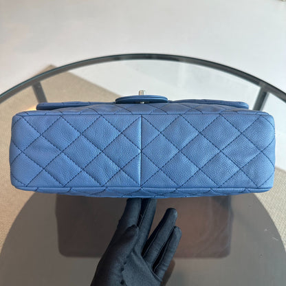Caviar Jumbo Classic Flap 30CM Quilted Calfskin Blue SHW No 12