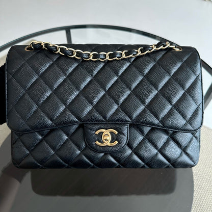 Caviar Jumbo Classic Flap Double Flap Quilted Calfskin Black GHW No 18
