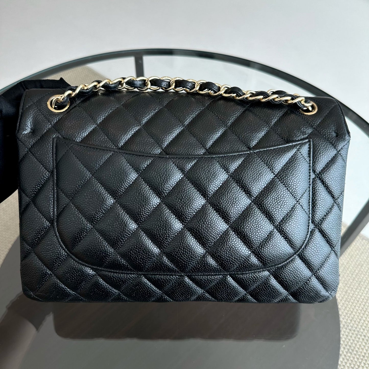 Caviar Jumbo Classic Flap Double Flap Quilted Calfskin Black GHW No 18