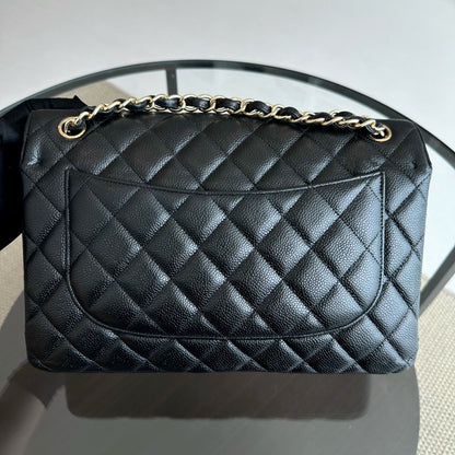Caviar Jumbo Classic Flap Double Flap Quilted Calfskin Black GHW No 18