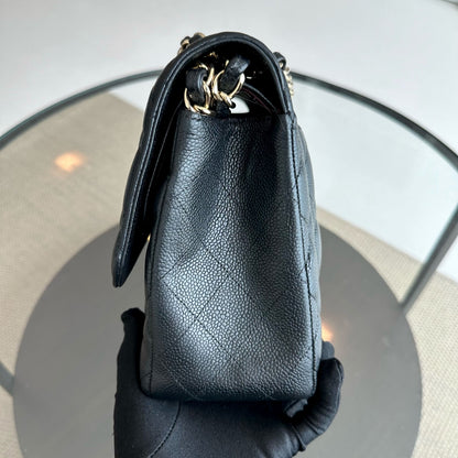 Caviar Jumbo Classic Flap Double Flap Quilted Calfskin Black GHW No 18