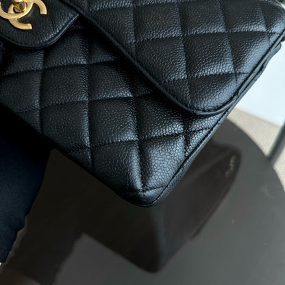 Caviar Jumbo Classic Flap Double Flap Quilted Calfskin Black GHW No 18