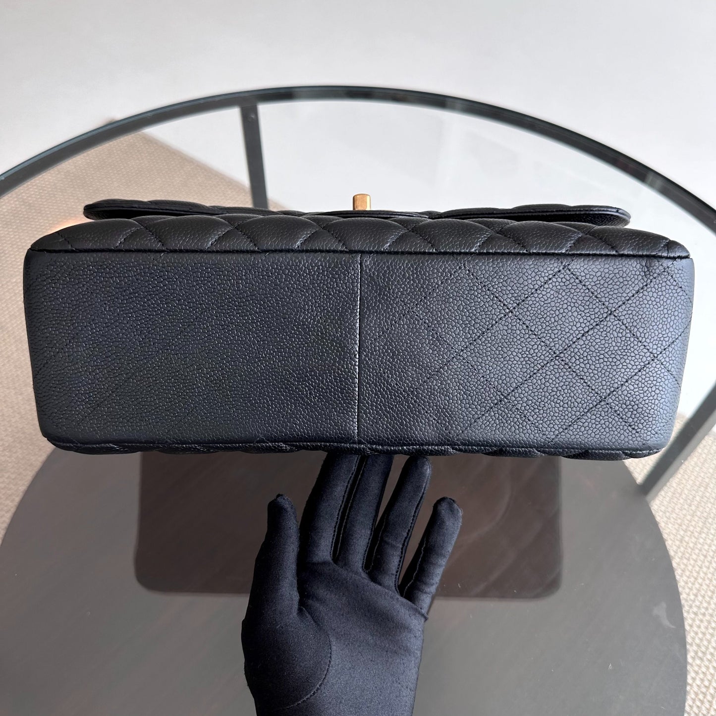 Caviar Jumbo Classic Flap Double Flap Quilted Calfskin Black GHW No 18
