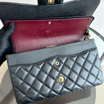 Caviar Jumbo Classic Flap Double Flap Quilted Calfskin Black GHW No 18