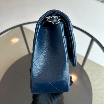 Caviar Jumbo Classic Flap Quilted Calfskin Dark Blue SHW No 15