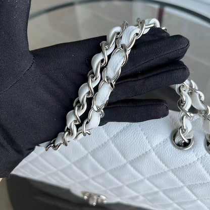 Caviar Jumbo Classic Flap Quilted Calfskin White Silver Hardware Series 12