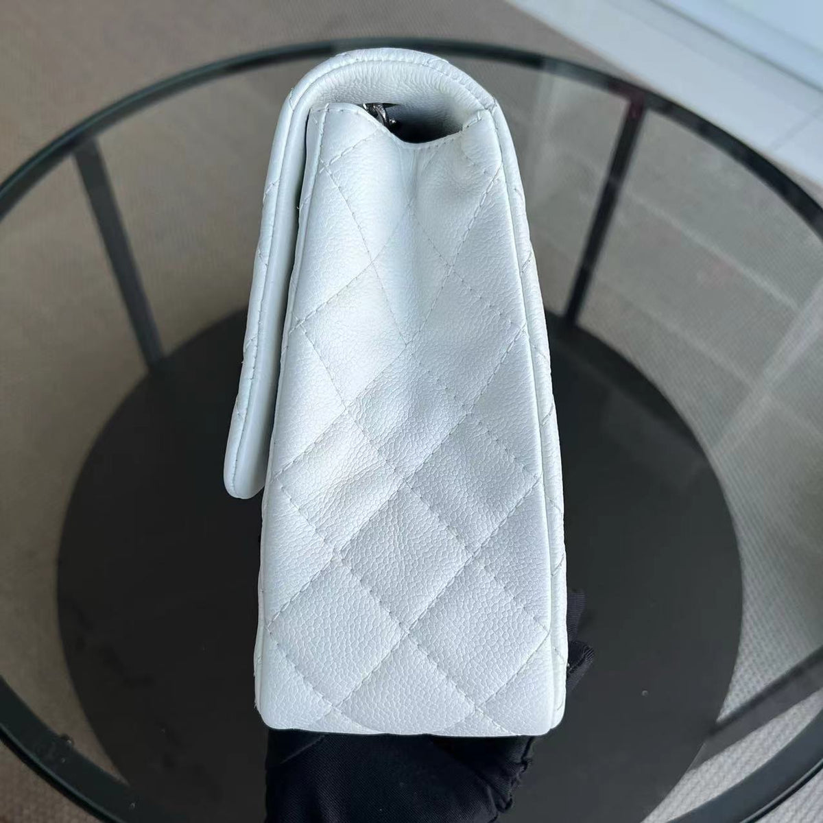 Caviar Jumbo Classic Flap Quilted Calfskin White Silver Hardware Series 12