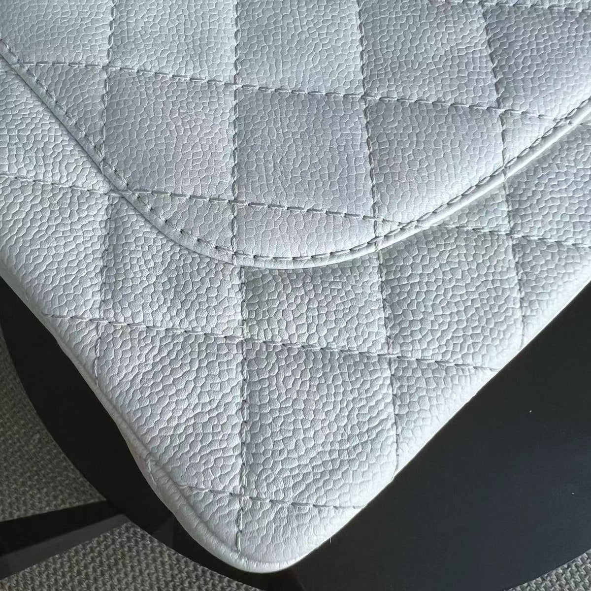 Caviar Jumbo Classic Flap Quilted Calfskin White Silver Hardware Series 12