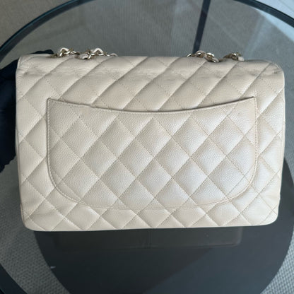 Caviar Jumbo Classic Flap Single Flap Beige Quilted Calfskin GHW No 13