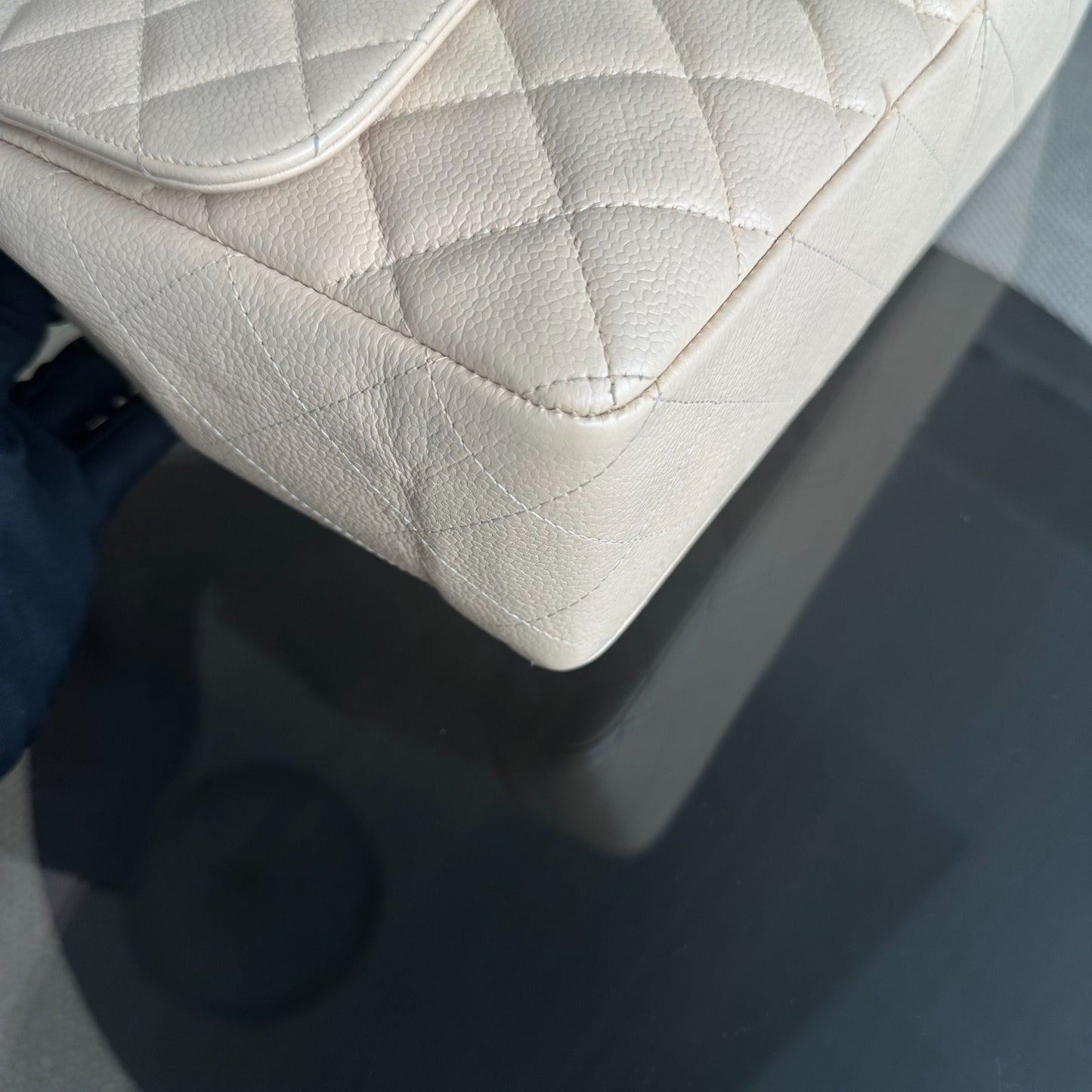 Caviar Jumbo Classic Flap Single Flap Beige Quilted Calfskin GHW No 13