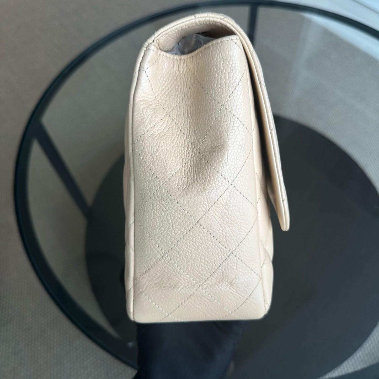 Caviar Jumbo Classic Flap Single Flap Beige Quilted Calfskin GHW No 13