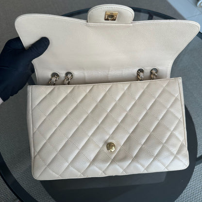 Caviar Jumbo Classic Flap Single Flap Beige Quilted Calfskin GHW No 13
