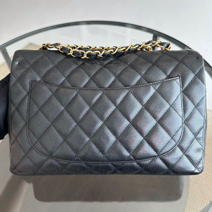 Caviar Jumbo Classic Flap Single Flap Black GHW No 12