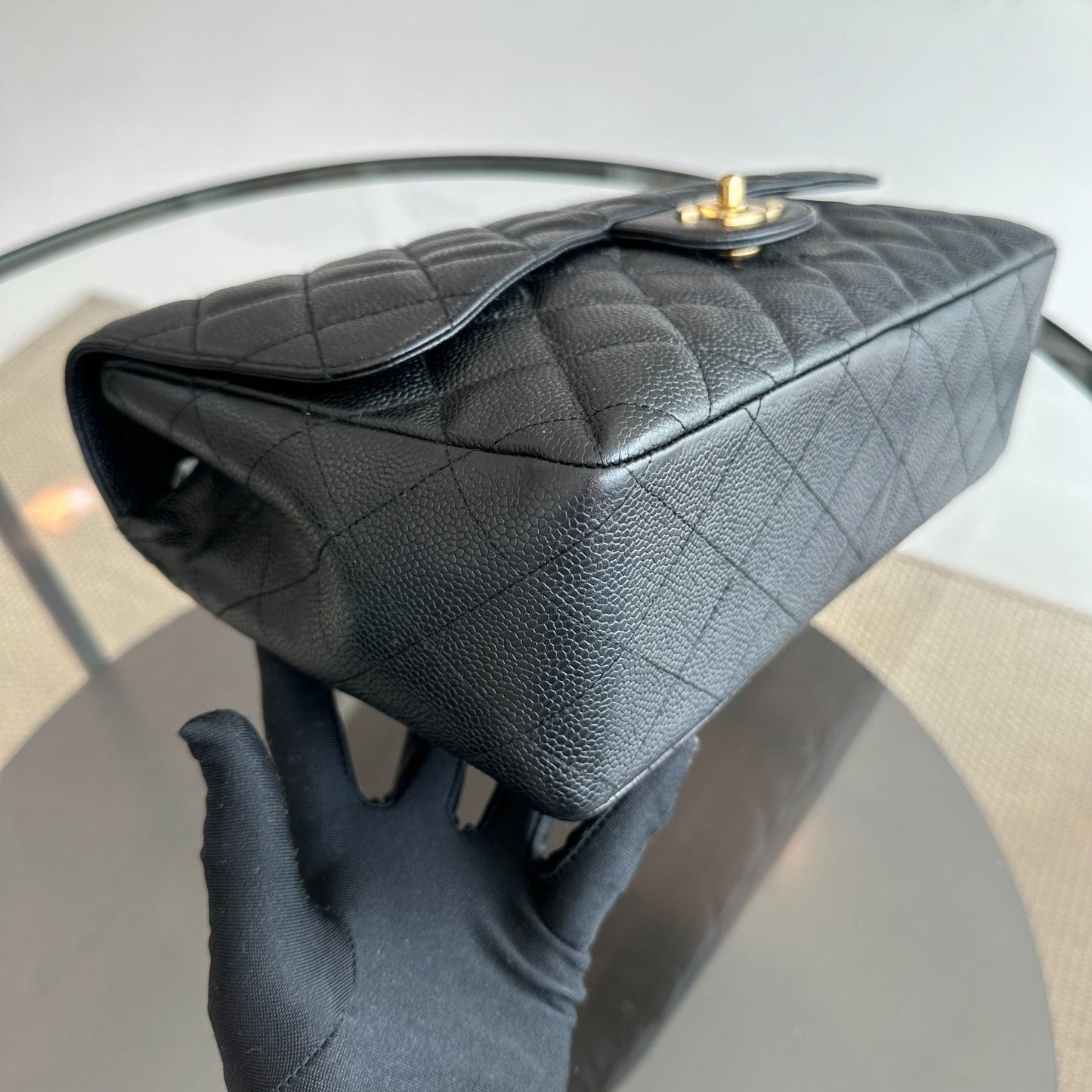 Caviar Jumbo Classic Flap Single Flap Black GHW No 12
