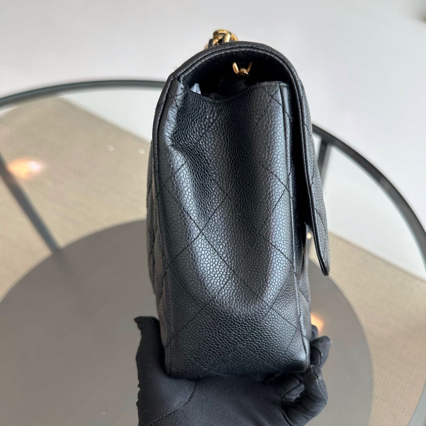 Caviar Jumbo Classic Flap Single Flap Black GHW No 12