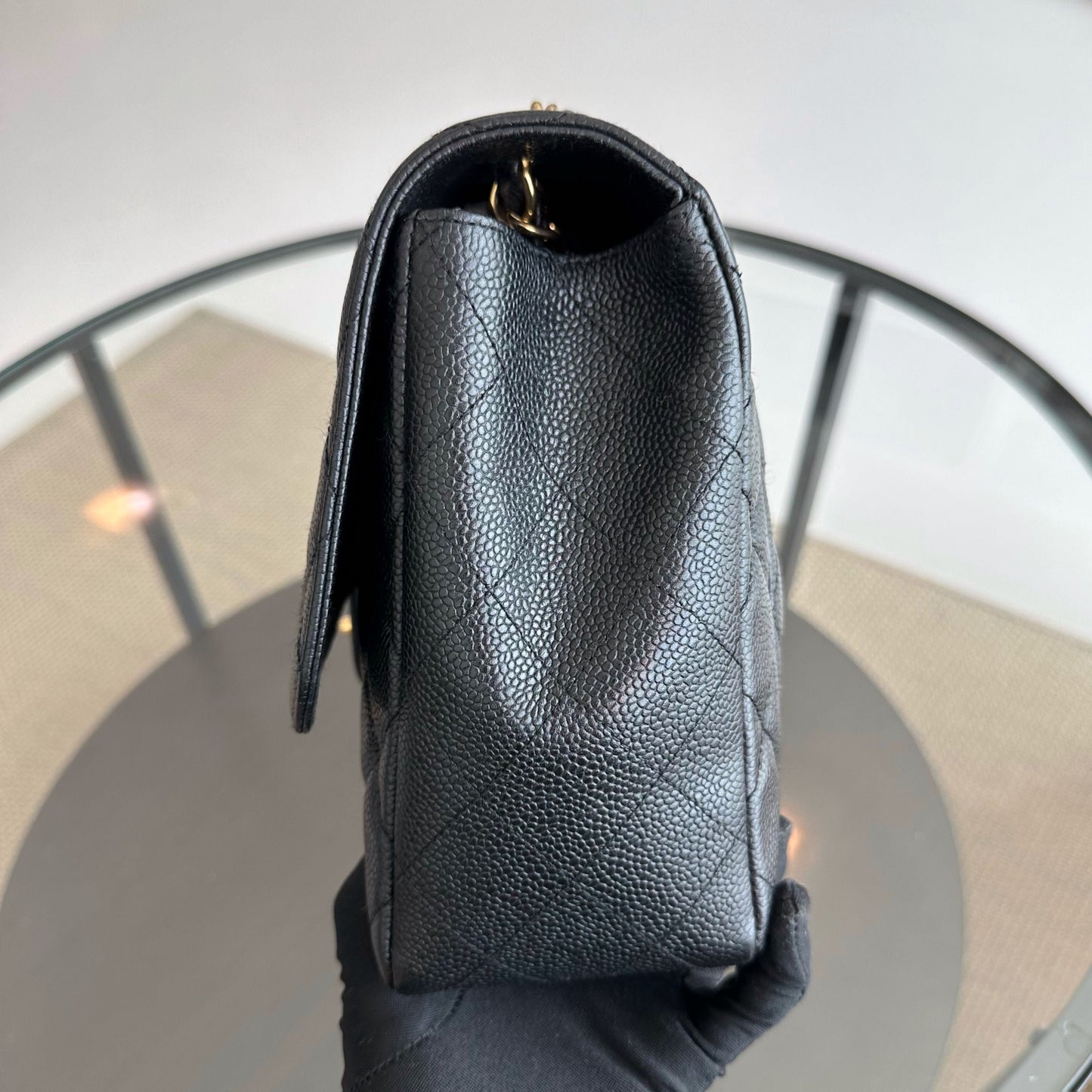 Caviar Jumbo Classic Flap Single Flap Black GHW No 12