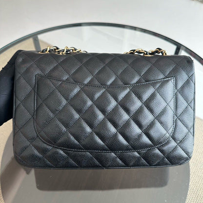 Caviar Jumbo Classic Flap Single Flap Quilted Calfskin Black GHW No 13