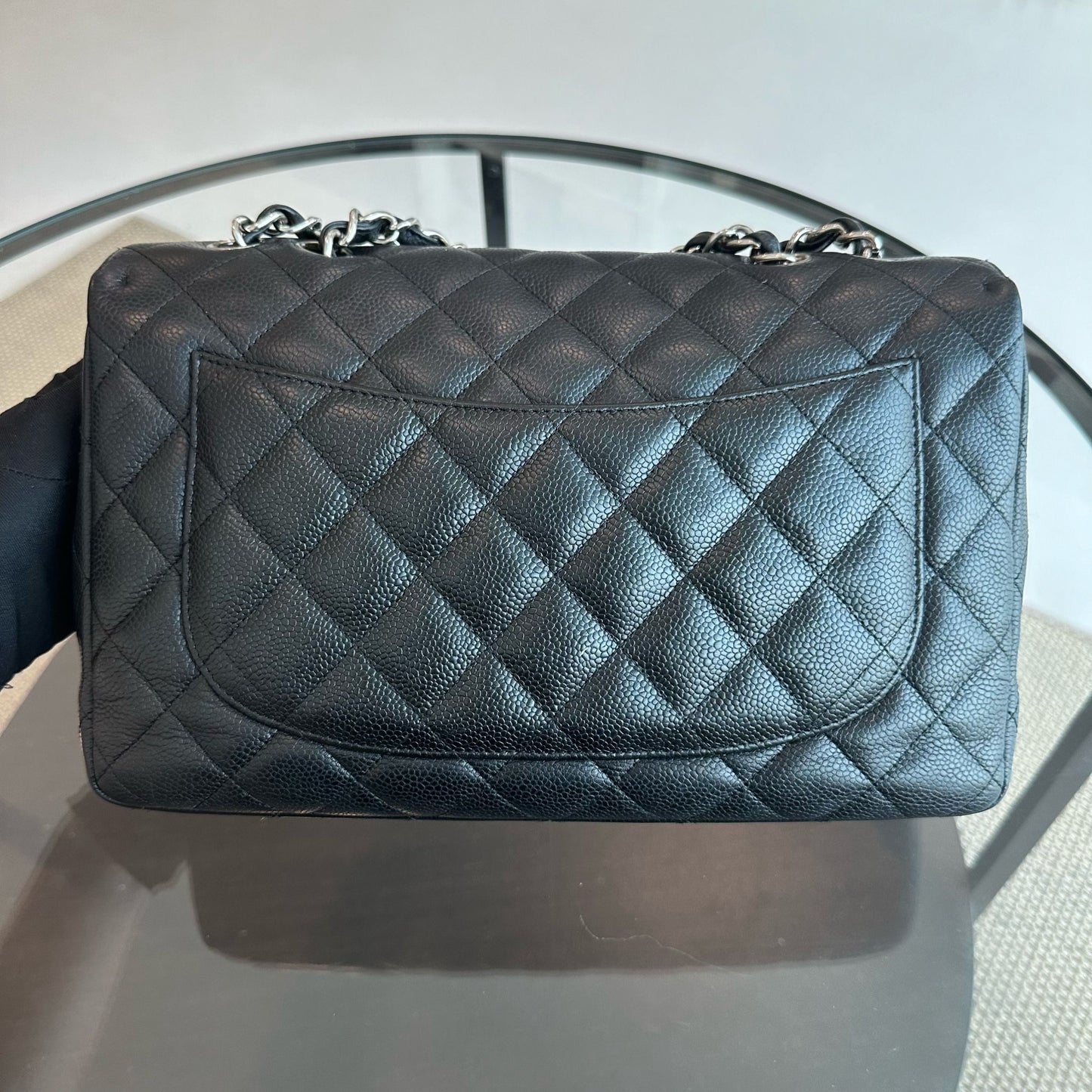Caviar Jumbo Classic Flap Single Flap Quilted Calfskin Black SHW No 13