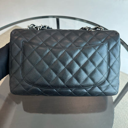 Caviar Jumbo Classic Flap Single Flap Quilted Calfskin Black SHW No 13