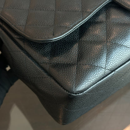 Caviar Jumbo Classic Flap Single Flap Quilted Calfskin Black SHW No 13