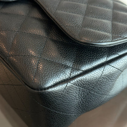 Caviar Jumbo Classic Flap Single Flap Quilted Calfskin Black SHW No 13